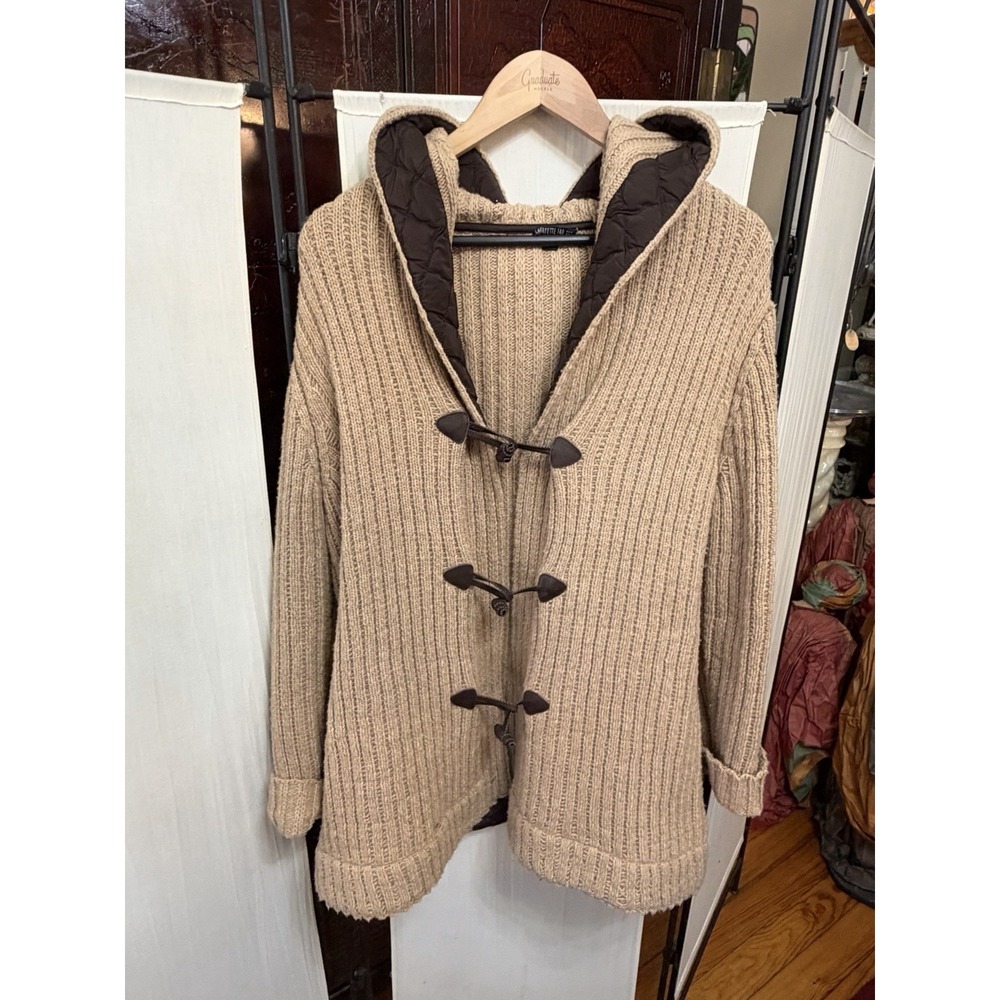 Lafayette 148 New York Womens XL Hooded Knit Cardigan Sweater Toggle Beige Brown